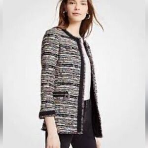 Ann Tylor zip pocket black multi tweed  zip up  tweed jacket siz M office career